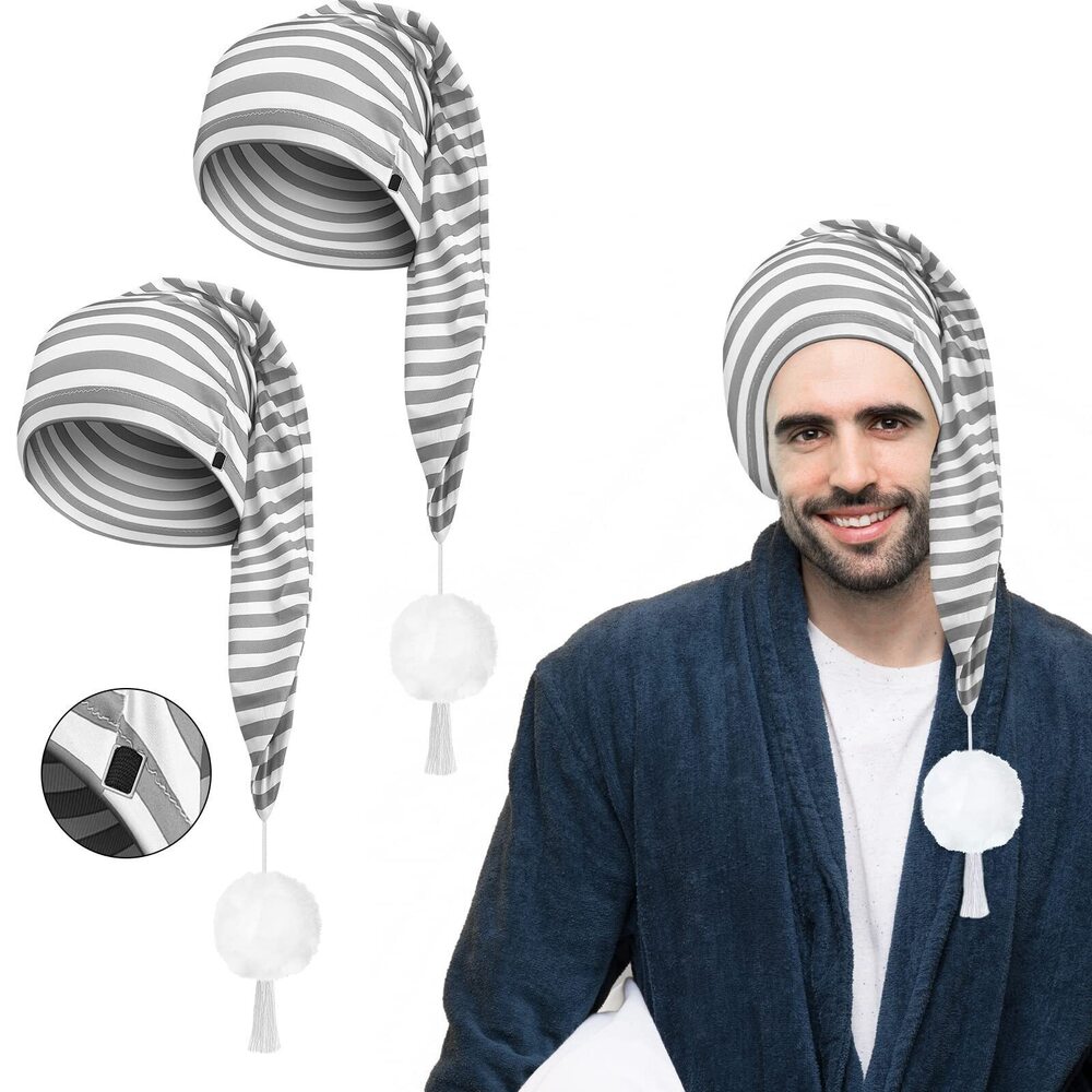 5811 2 Pcs 's Night Cap Adjustable Sleeping Cap Striped Pajama Hat with Pom